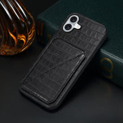 For iPhone 16 Imitation Crocodile Leather Back Phone Case with Holder(Black)