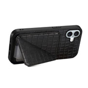 For iPhone 16 Imitation Crocodile Leather Back Phone Case with Holder(Black)