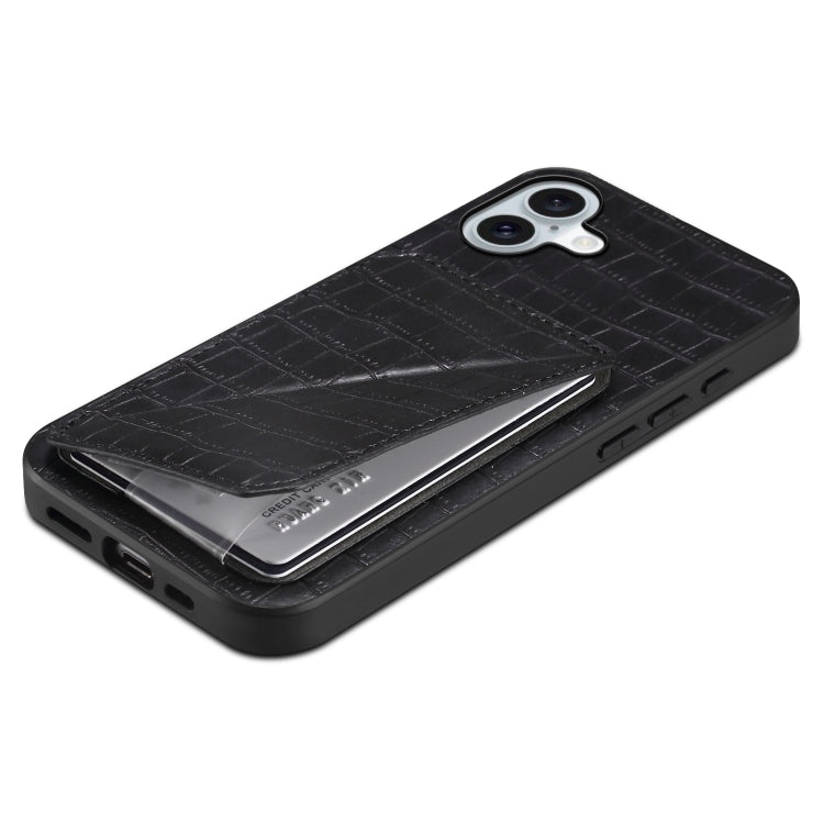 For iPhone 16 Imitation Crocodile Leather Back Phone Case with Holder(Black)