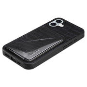 For iPhone 16 Imitation Crocodile Leather Back Phone Case with Holder(Black)