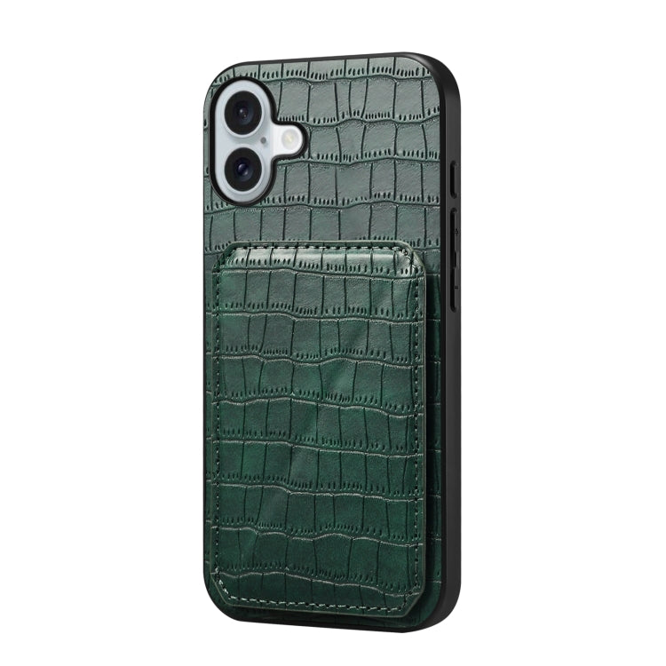 For iPhone 16 Imitation Crocodile Leather Back Phone Case with Holder(Green)