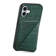 For iPhone 16 Imitation Crocodile Leather Back Phone Case with Holder(Green)