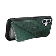 For iPhone 16 Imitation Crocodile Leather Back Phone Case with Holder(Green)