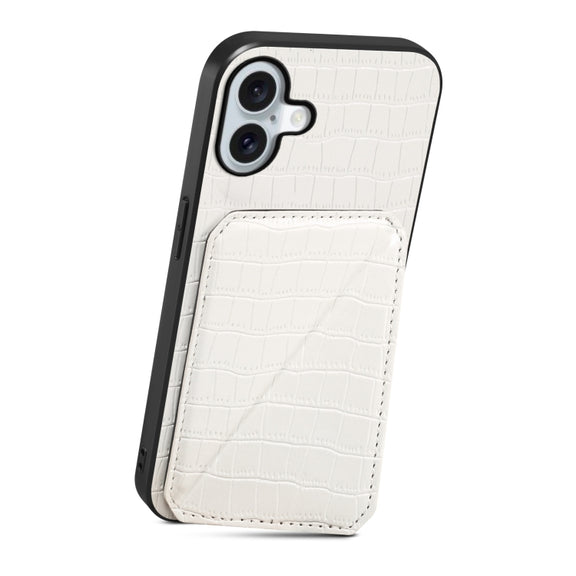 For iPhone 16 Imitation Crocodile Leather Back Phone Case with Holder(White)