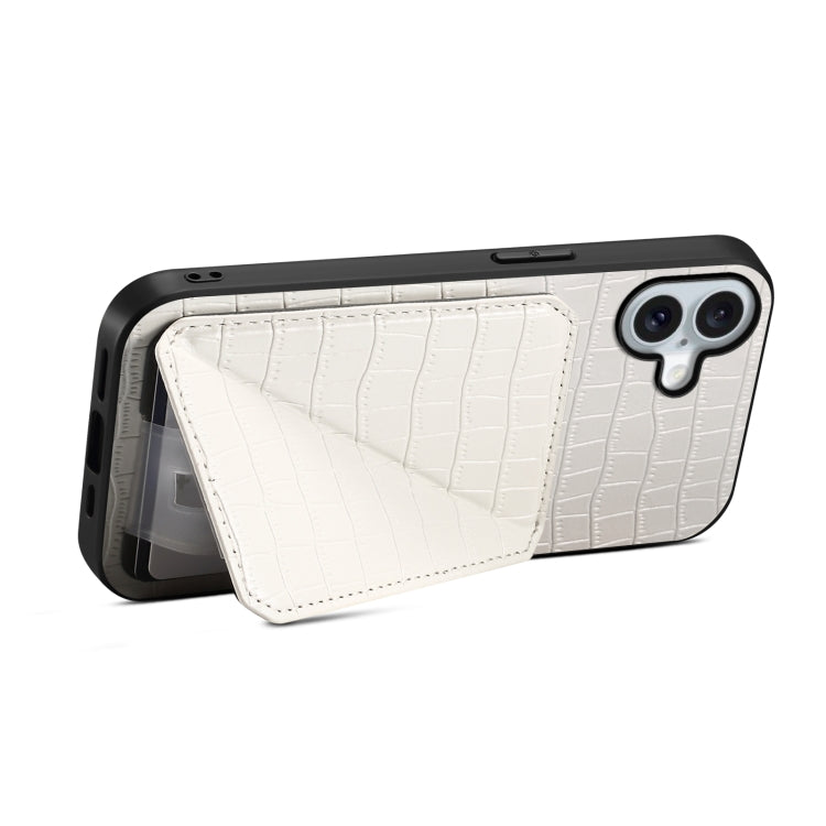 For iPhone 16 Imitation Crocodile Leather Back Phone Case with Holder(White)