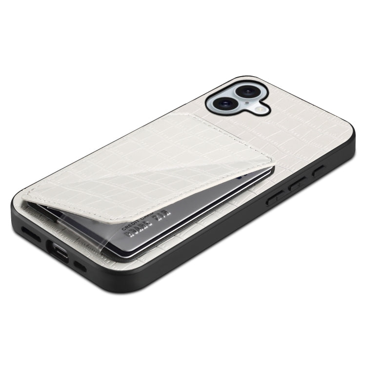 For iPhone 16 Imitation Crocodile Leather Back Phone Case with Holder(White)