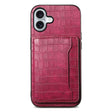 For iPhone 16 Crocodile Texture Card Bag Design Full Coverage Phone Case(Red) - iPhone 16 Cases by PMC TechLife | Online Shopping South Africa | PMC TechLife | Buy Now Pay Later Mobicred
