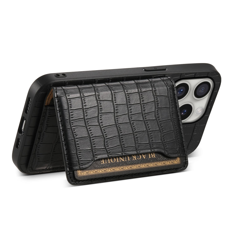 For iPhone 16 Pro Crocodile Texture Card Bag Design Full Coverage Phone Case(Black)