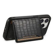 For iPhone 16 Pro Crocodile Texture Card Bag Design Full Coverage Phone Case(Black)