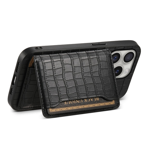 For iPhone 16 Pro Crocodile Texture Card Bag Design Full Coverage Phone Case(Black)