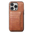 For iPhone 16 Pro Max Crocodile Texture Card Bag Design Full Coverage Phone Case(Brown) - iPhone 16 Pro Max Cases by PMC TechLife | Online Shopping South Africa | PMC TechLife | Buy Now Pay Later Mobicred