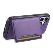 For iPhone 16 Calf Texture Card Bag Design Full Coverage Phone Case(Purple)