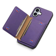 For iPhone 16 Calf Texture Card Bag Design Full Coverage Phone Case(Purple)