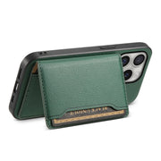 For iPhone 16 Pro Calf Texture Card Bag Design Full Coverage Phone Case(Green)