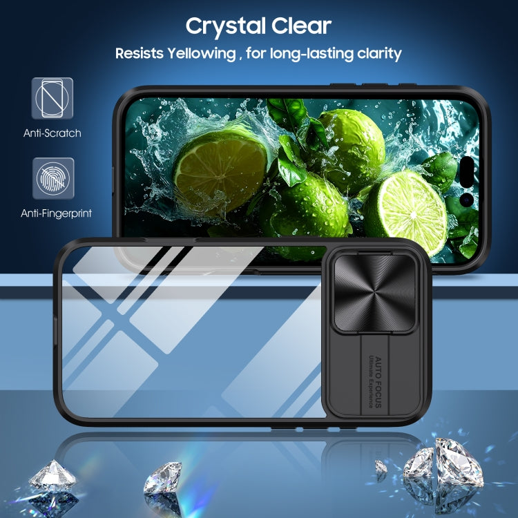 For iPhone 16 Sliding Camshield Acrylic Hybrid TPU Phone Case(Black)
