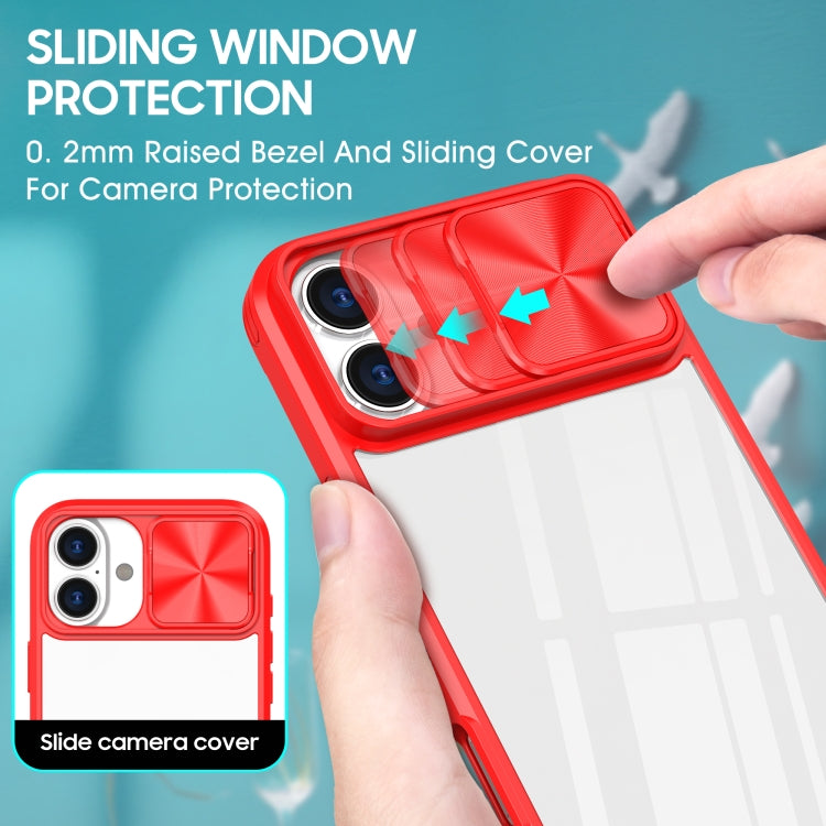 For iPhone 16 Sliding Camshield Acrylic Hybrid TPU Phone Case(Red)