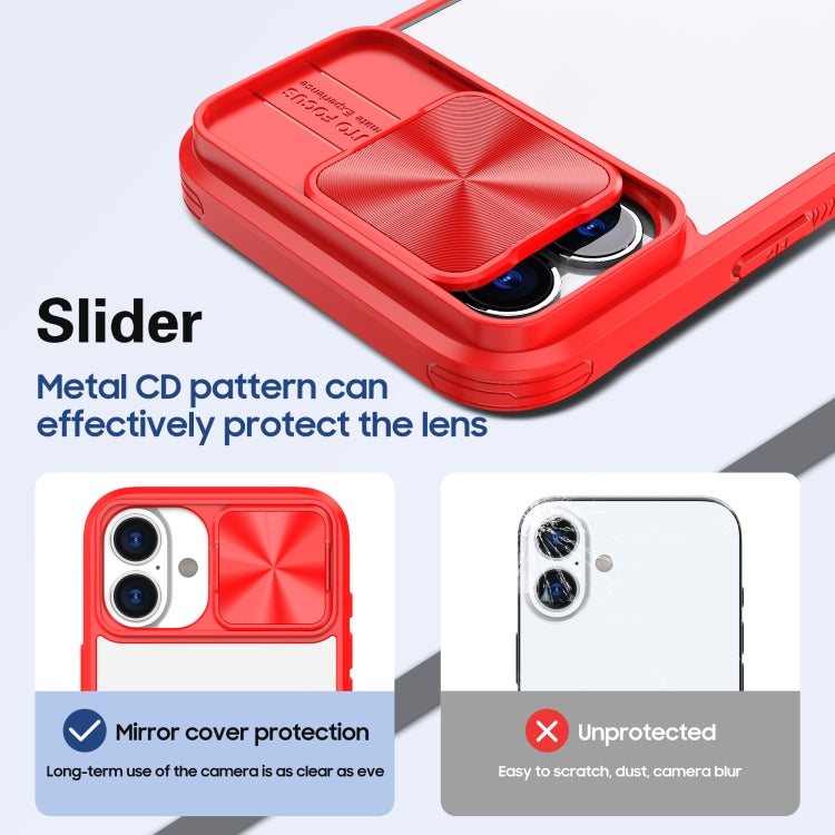 For iPhone 16 Sliding Camshield Acrylic Hybrid TPU Phone Case(Red)