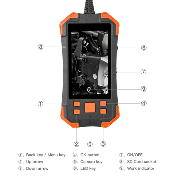 T20 4.3 inch IPS Screen 8mm Single Camera IP67 Water-resistant Hard Cable Digital Endoscope, Length:2m(Black Orange)
