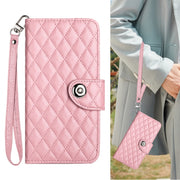For Redmi K70 Ultra 5G Global Rhombic Texture Flip Leather Phone Case with Lanyard(Pink)