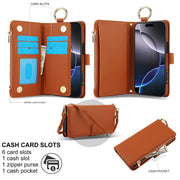 For iPhone 16 Pro Max Crossbody Ring Multifunctional Wallet Leather Phone Case(Brown)