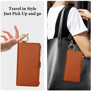 For iPhone 16 Pro Max Crossbody Ring Multifunctional Wallet Leather Phone Case(Brown)