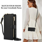 For iPhone 16 Crossbody Ring Multifunctional Wallet Leather Phone Case(Black)