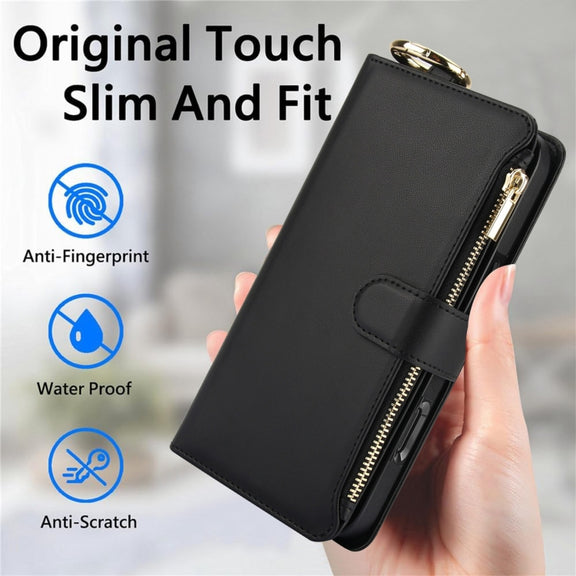 For iPhone 16 Crossbody Ring Multifunctional Wallet Leather Phone Case(Black)