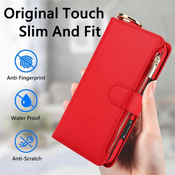 For iPhone 16 Crossbody Ring Multifunctional Wallet Leather Phone Case(Red)