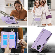 For iPhone 16 Crossbody Ring Multifunctional Wallet Leather Phone Case(Purple)