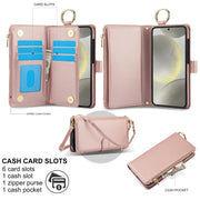 For Samsung Galaxy S24 5G Crossbody Ring Multifunctional Wallet Leather Phone Case(Rose Gold)