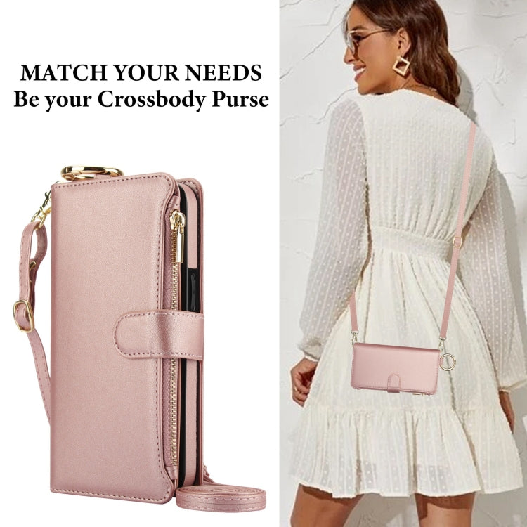 For Samsung Galaxy S24 5G Crossbody Ring Multifunctional Wallet Leather Phone Case(Rose Gold)