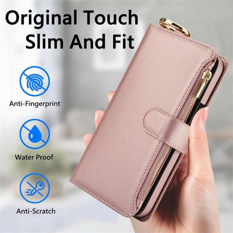 For Samsung Galaxy S24 5G Crossbody Ring Multifunctional Wallet Leather Phone Case(Rose Gold)