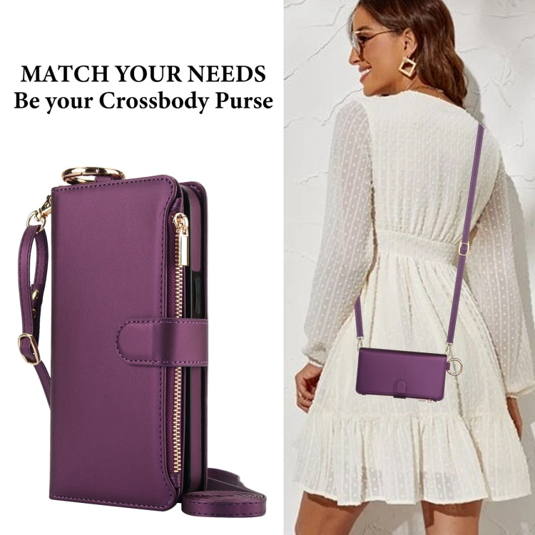 For Samsung Galaxy S24 5G Crossbody Ring Multifunctional Wallet Leather Phone Case(Dark Purple)