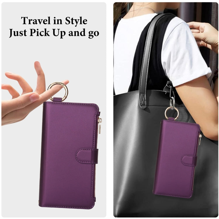 For Samsung Galaxy S24 5G Crossbody Ring Multifunctional Wallet Leather Phone Case(Dark Purple)