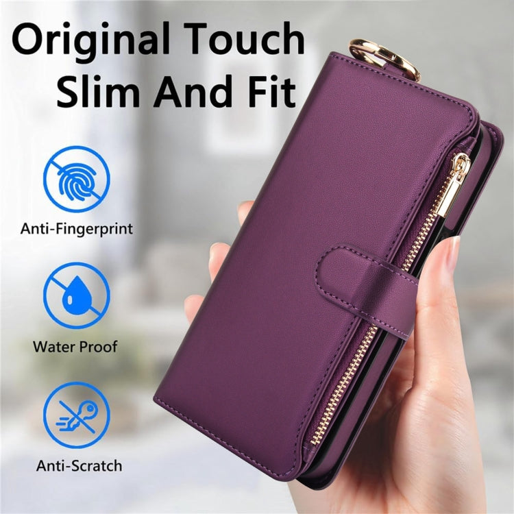 For Samsung Galaxy S24 5G Crossbody Ring Multifunctional Wallet Leather Phone Case(Dark Purple)