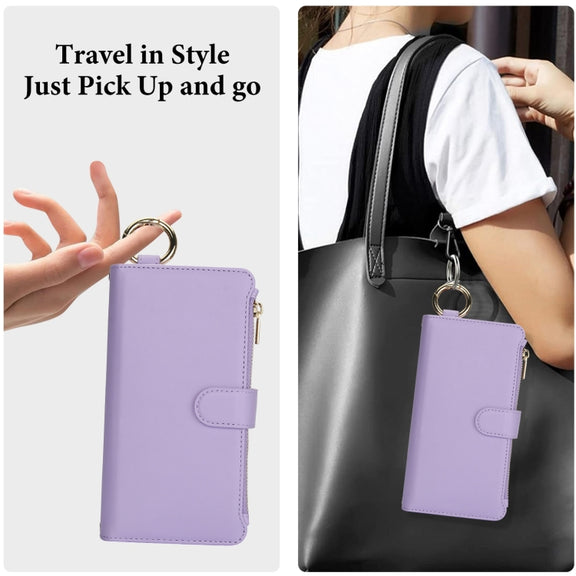 For Samsung Galaxy S24 5G Crossbody Ring Multifunctional Wallet Leather Phone Case(Purple)