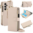 For Samsung Galaxy S24+ 5G Crossbody Ring Multifunctional Wallet Leather Phone Case(White) - Galaxy S24+ 5G Cases by PMC Jewellery | Online Shopping South Africa | PMC Jewellery | Buy Now Pay Later Mobicred