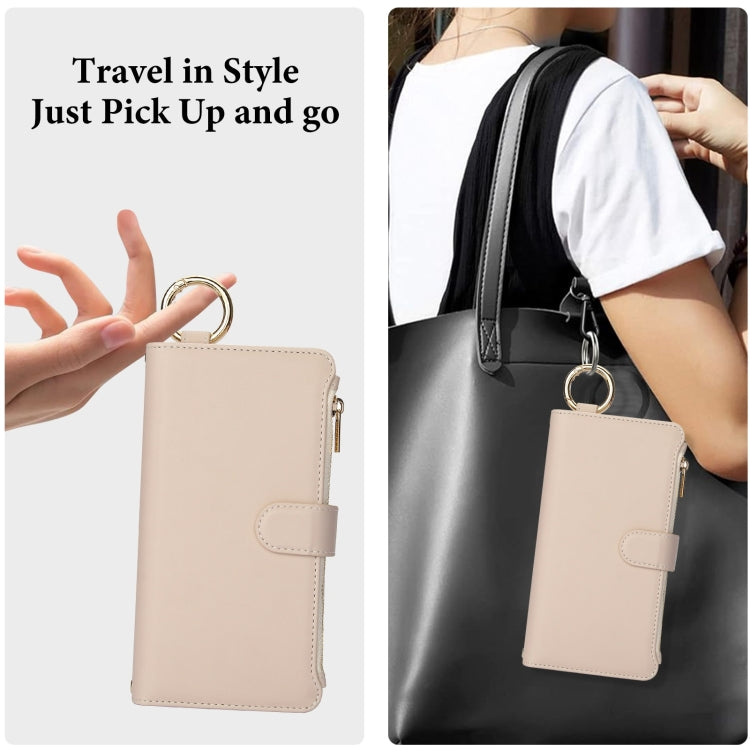 For Samsung Galaxy S24+ 5G Crossbody Ring Multifunctional Wallet Leather Phone Case(White)