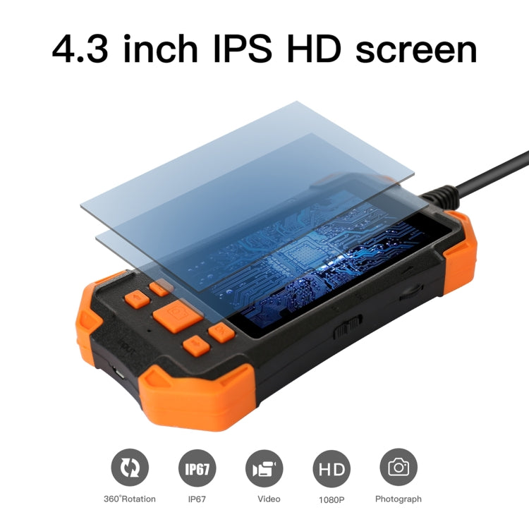 T20 4.3 inch IPS Screen 5.5mm Dual Camera IP67 Water-resistant Hard Cable Digital Endoscope, Length:5m(Black Orange)
