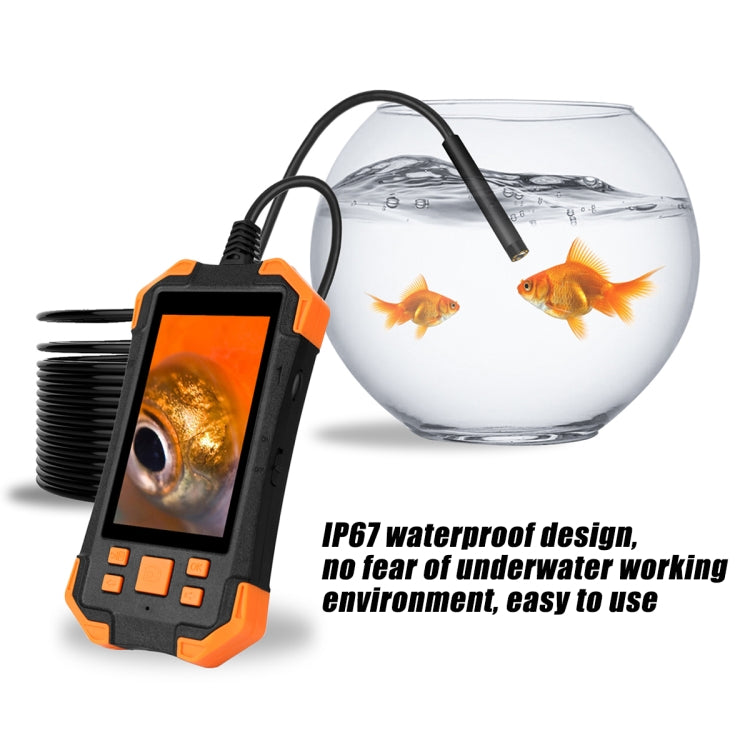 T20 4.3 inch IPS Screen 7.9mm Triple Camera IP67 Water-resistant Hard Cable Digital Endoscope, Length:10m(Black Orange)