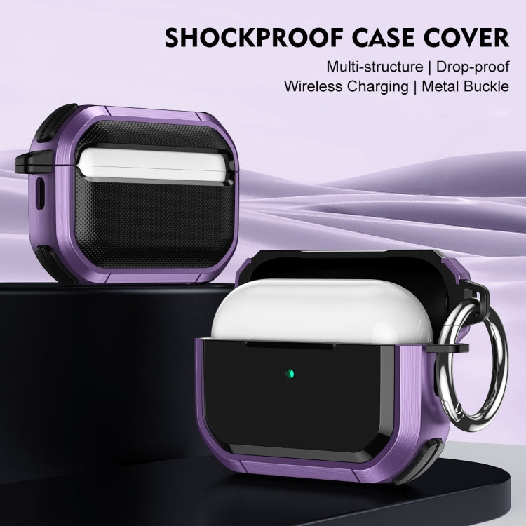 For AirPods 3 Armor TPU + PC Earbuds Box Protective Case with Metal Buckle(Silver)