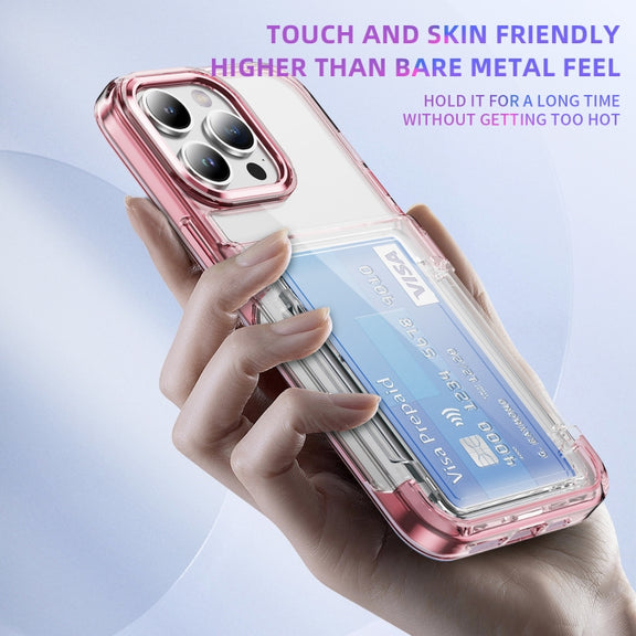 For iPhone 16 Card Holder Acrylic Hybrid TPU Phone Case(Transparent Pink)
