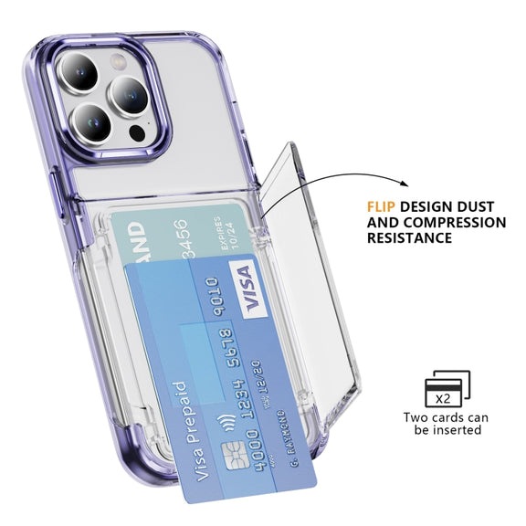 For iPhone 16 Card Holder Acrylic Hybrid TPU Phone Case(Transparent Purple)