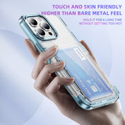 For iPhone 16 Plus Card Holder Acrylic Hybrid TPU Phone Case(Transparent Blue)