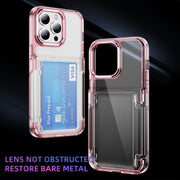 For iPhone 16 Pro Max Card Holder Acrylic Hybrid TPU Phone Case(Transparent Pink)
