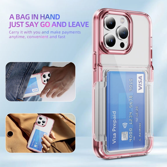 For iPhone 16 Pro Max Card Holder Acrylic Hybrid TPU Phone Case(Transparent Pink)