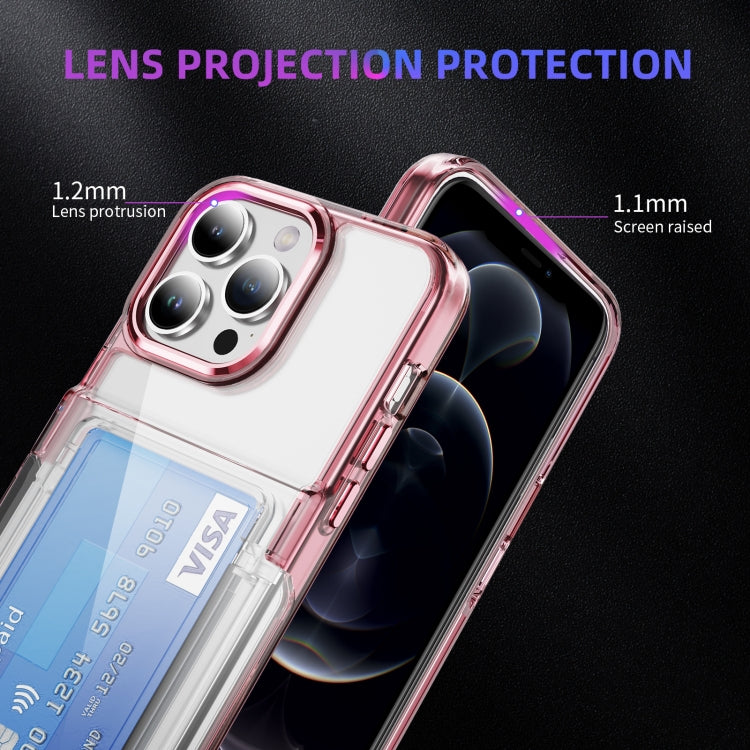 For iPhone 16 Pro Max Card Holder Acrylic Hybrid TPU Phone Case(Transparent Pink)
