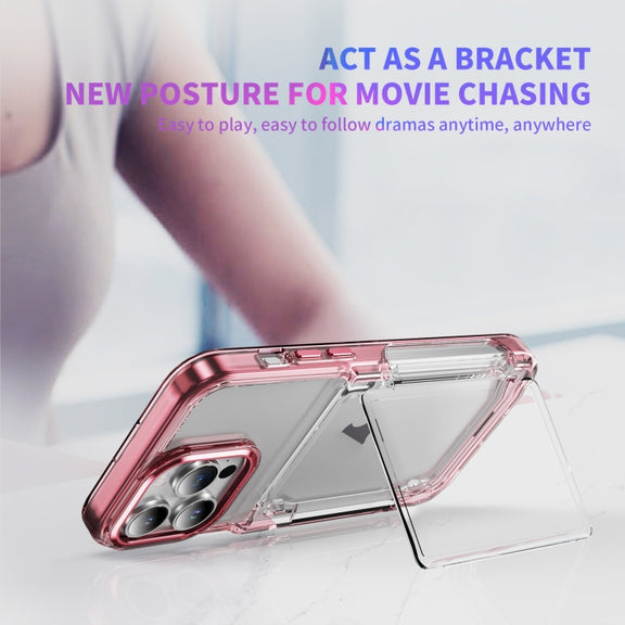 For iPhone 16 Pro Max Card Holder Acrylic Hybrid TPU Phone Case(Transparent Pink)