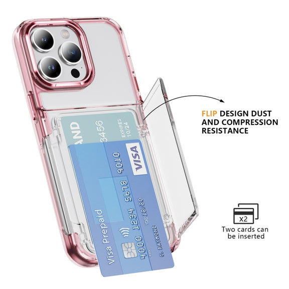 For iPhone 16 Pro Max Card Holder Acrylic Hybrid TPU Phone Case(Transparent Pink)