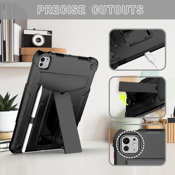 For iPad Pro 11 2024 T Holder Robot Silicone Hybrid PC Tablet Case(Black)